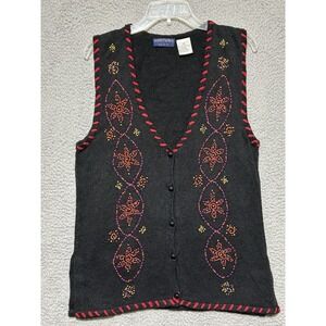 Vintage Additions by IVY Beaded Silk Knit Vest Black with Multicolor Embroidery